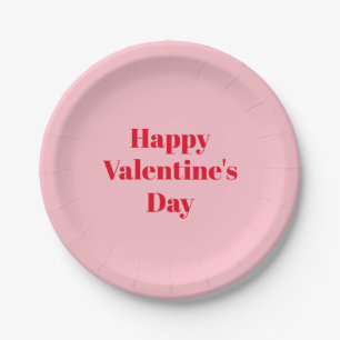 Happy Valentine's day, red pink cute Paper Plates