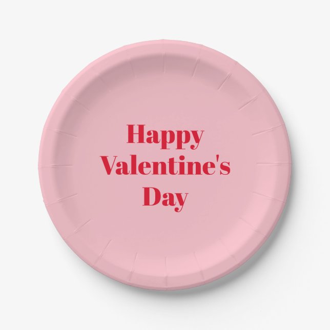 Happy Valentine's day, red pink cute Paper Plates (Front)