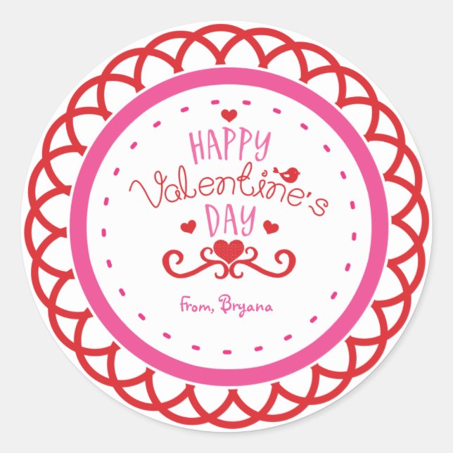 Happy Valentine's Day Red & Pink Cute Sticker (Front)