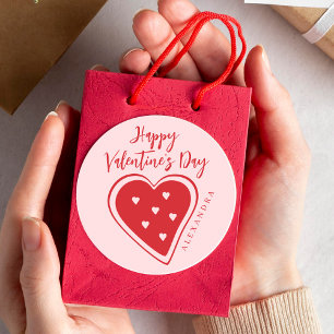 Happy Valentines Day red pink heart modern script Classic Round Sticker