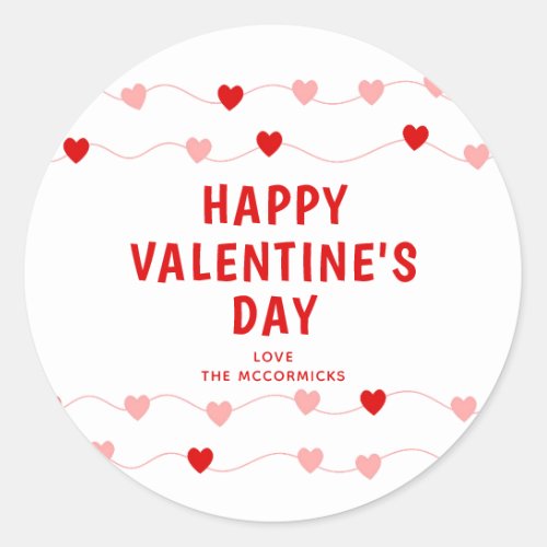 Happy Valentines Day Red Pink Hearts Personalized Classic Round Sticker