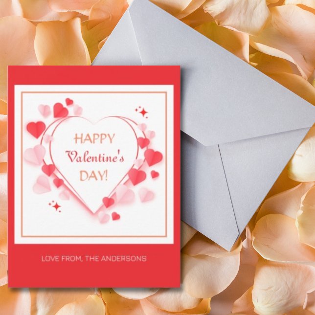 Happy Valentine's Day Red Pink Hearts Typography  Holiday Card (Creator Uploaded)