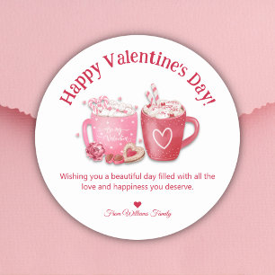 happy valentines day,red pink hot chocolate classic round sticker