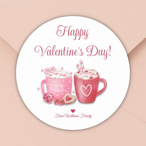 happy valentines dayred pink hot chocolate classic round sticker