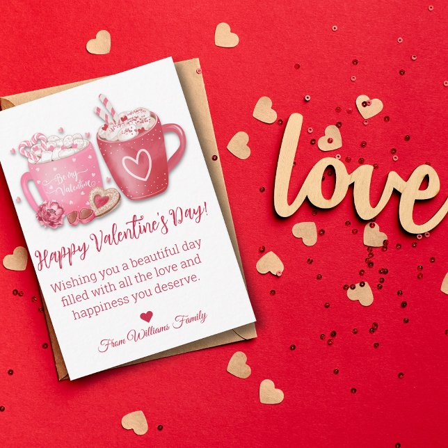 happy valentines day,red pink hot chocolate cute note card (Creator Uploaded)