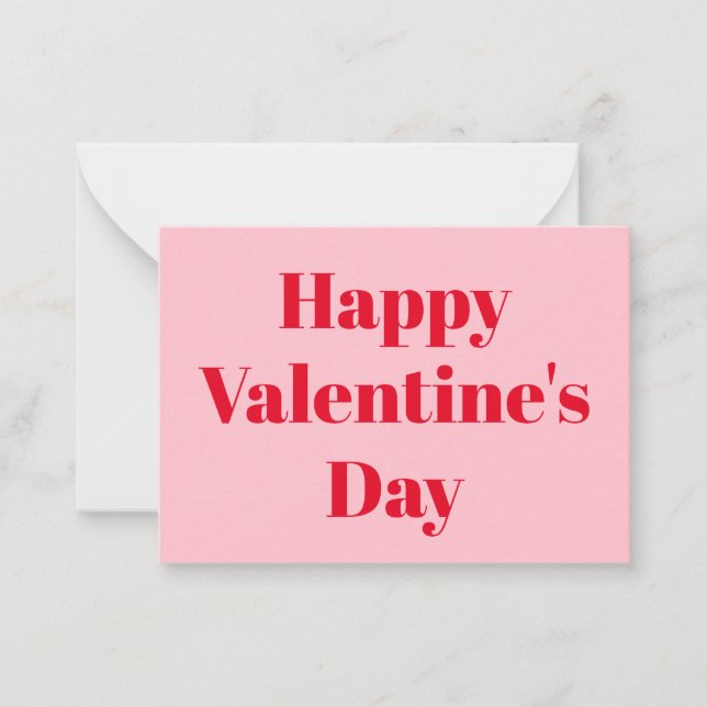 Happy Valentine's Day, Red pink modern typography Note Card (Front)