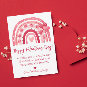 happy valentines day,red pink rainbow holiday note card