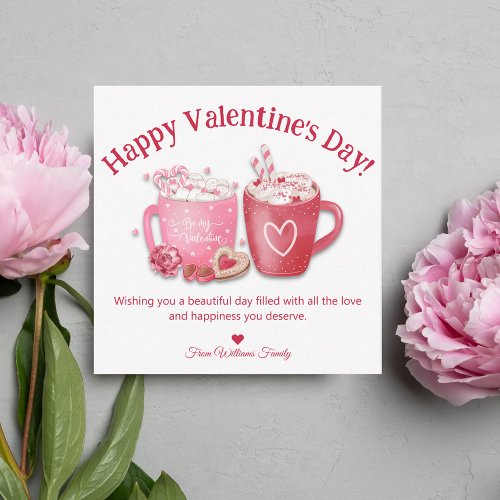 happy valentines dayred pink watercolor two mugs  note card