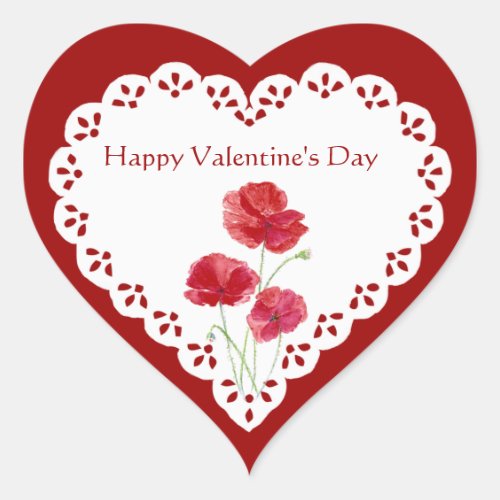 Happy Valentines Day Red Poppy Garden Plant Heart Sticker