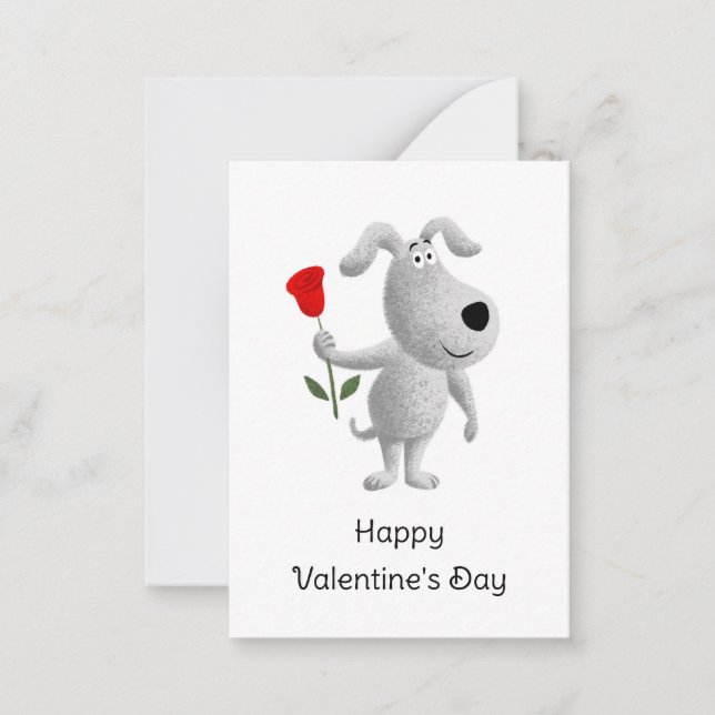 Happy Valentine's Day Red Rose Dog Puppy Note Card (Front)