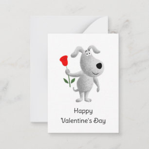 Happy Valentine's Day Red Rose Dog Puppy Note Card