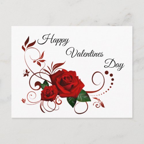 Happy Valentines Day Red Roses Postcard