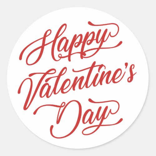 Happy Valentines Day  Red Script Classic Round Sticker