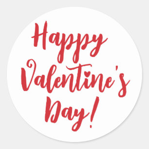 Happy Valentine's Day red script typography modern Classic Round Sticker