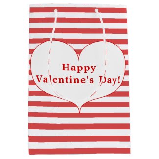 Happy Valentine's Day Red Stripes & Heart Gift Bag