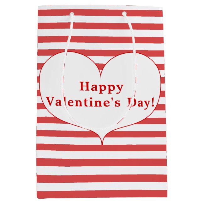 Happy Valentine's Day Red Stripes & Heart Gift Bag