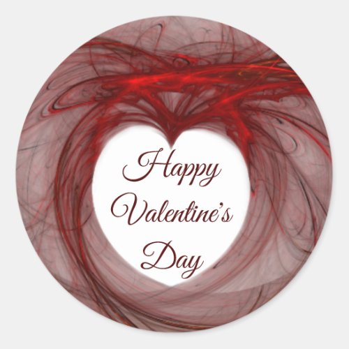 Happy Valentines Day Red Swirled Fractal Heart Classic Round Sticker
