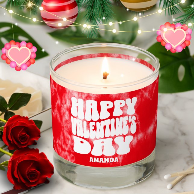 Happy Valentine's Day Red Tie Dye Custom Name  Scented Candle (Creator Uploaded)