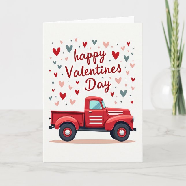 Happy Valentines Day Red Truck Card (Front)