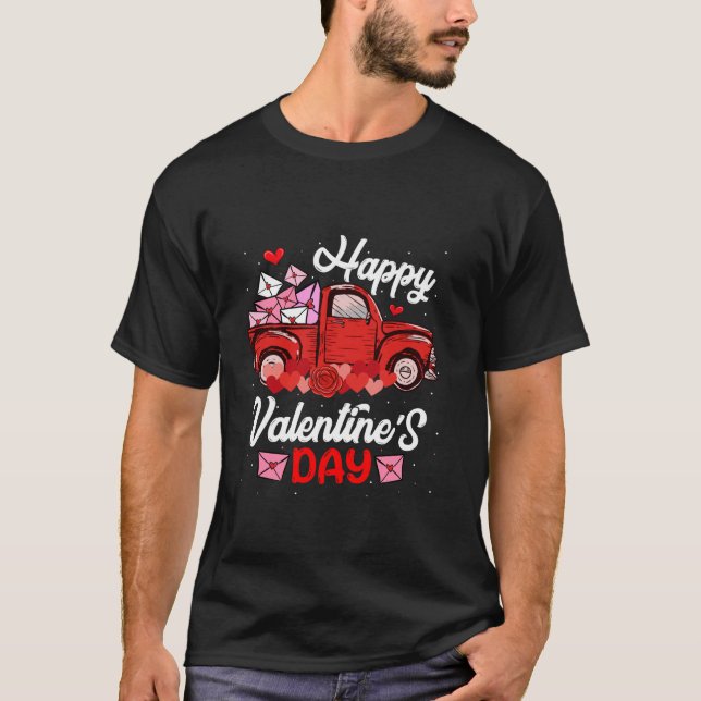 Happy Valentines Day Red Truck Couple Matching Men T-Shirt (Front)