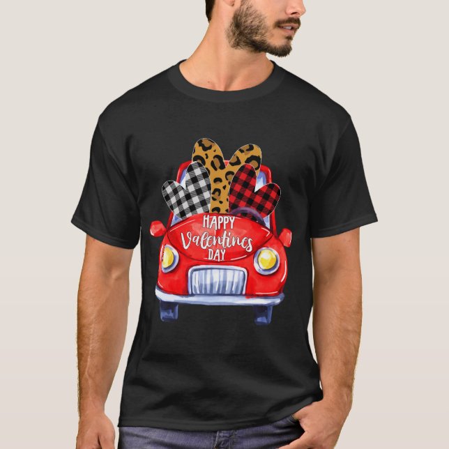 Happy Valentine's Day Red Truck Heart Carrying Lov T-Shirt (Front)