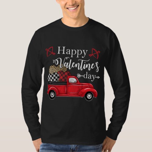 Happy Valentines Day Red Truck Pickup Leopard Hea T_Shirt