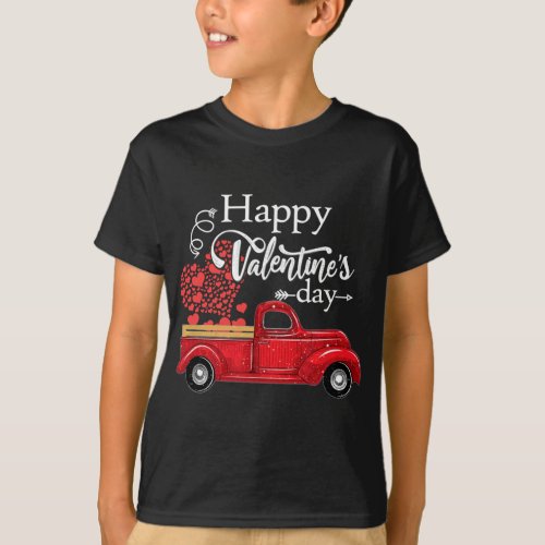 Happy Valentines Day Red Truck Pickup Red Plaid H T_Shirt