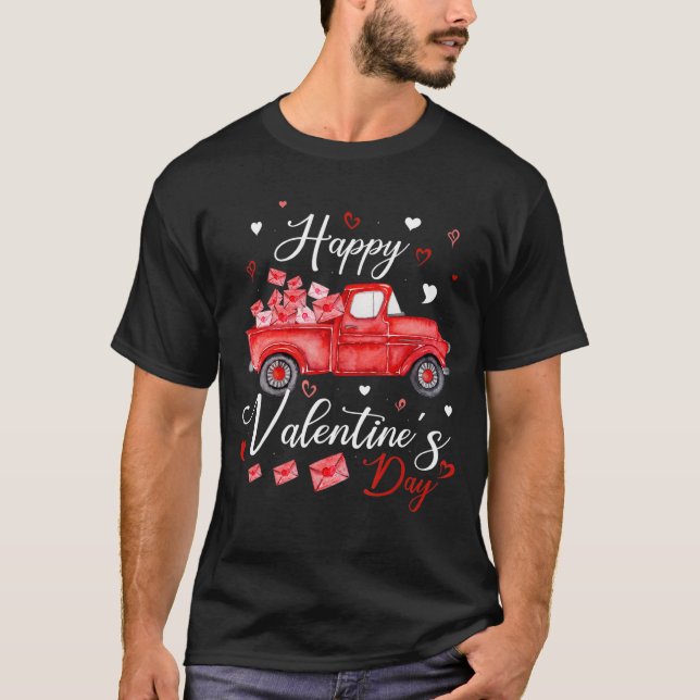 Happy Valentines Day Red Truck With Letters Postal T-Shirt (Front)