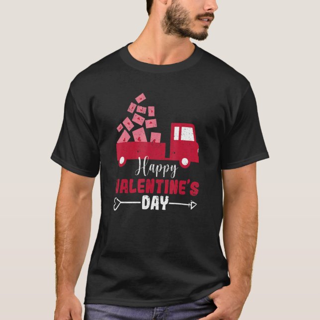 Happy Valentines Day Red Truck With Letters Postal T-Shirt (Front)