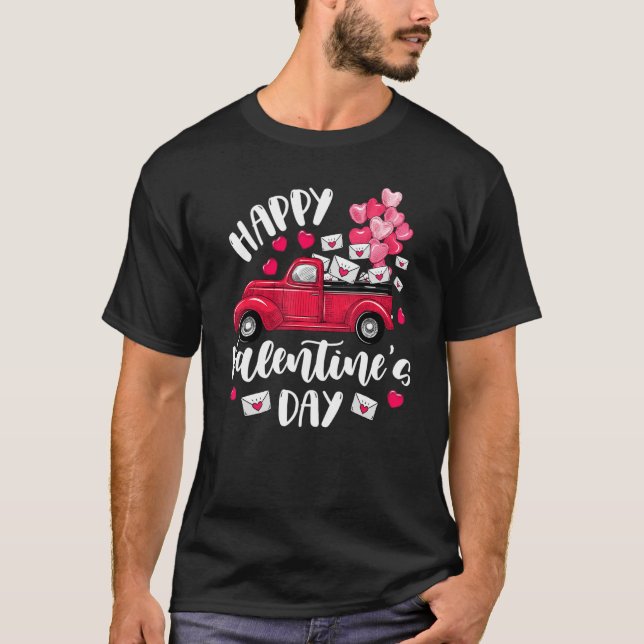 Happy Valentines Day Red Truck With Letters Postal T-Shirt (Front)