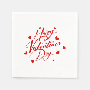 Happy Valentine's Day Red Typography and Hearts Napkins