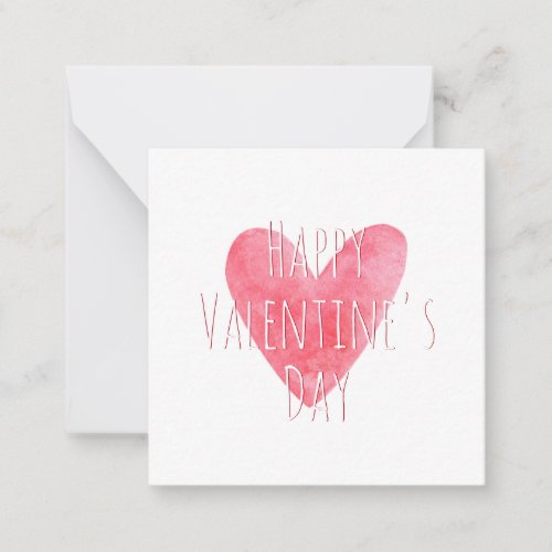 Happy Valentines Day Red Watercolor Heart Note Card