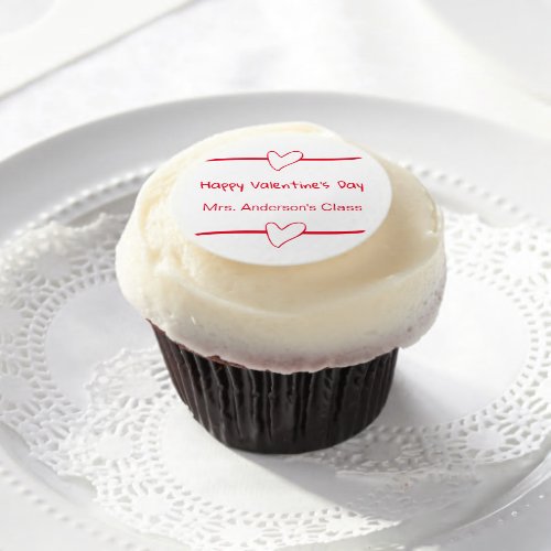 Happy Valentines Day Red White Classroom Treat Edible Frosting Rounds