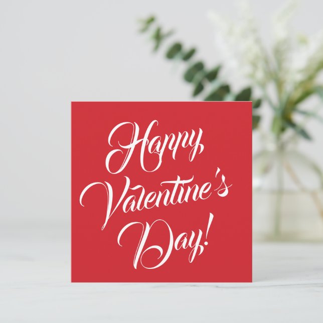 Happy Valentine's Day red white elegant script Card (Standing Front)