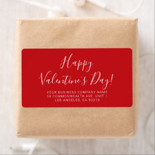 Happy Valentine's Day red white script address Label