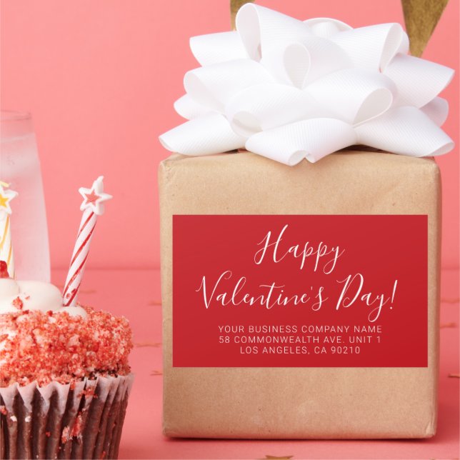 Happy Valentine's Day red white script address Rectangular Sticker (Party)