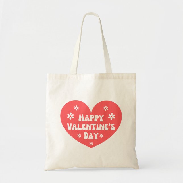 happy valentines day retro cure red heart  tote bag (Front)