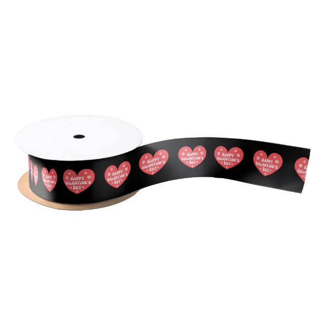 happy valentines day retro cure red hearts black  satin ribbon (Spool)
