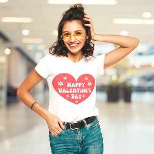 happy valentines day retro heart red white flowers T-Shirt