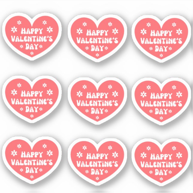happy valentines day,retro red white 9 hearts  sticker (Front)