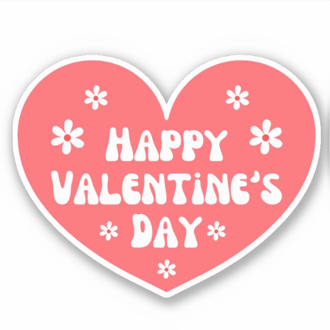 happy valentines day,retro red white floral heart  sticker (Front)