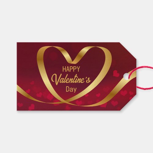 Happy Valentines Day Ribbon Heart Gold Red Gift Tags