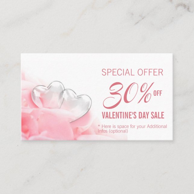 Happy Valentine's Day Romantic Glass Hearts Discount Card (Front)