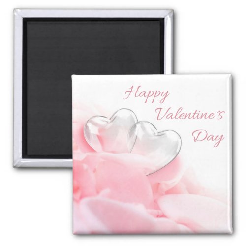Happy Valentines Day Romantic Glass Hearts Magnet