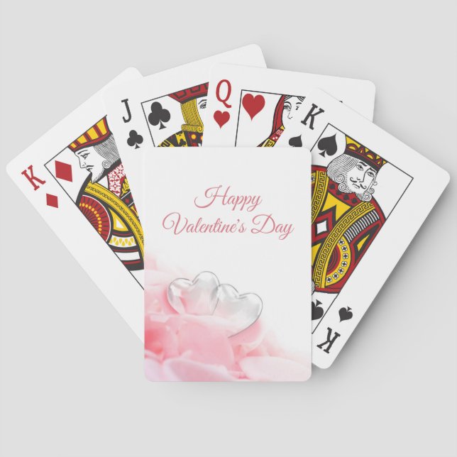 Happy Valentine's Day Romantic Glass Hearts Poker Cards (Back)
