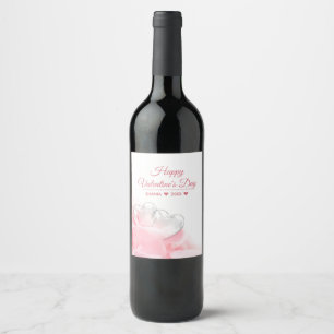 Happy Valentine's Day Romantic Glass Hearts Wine Label