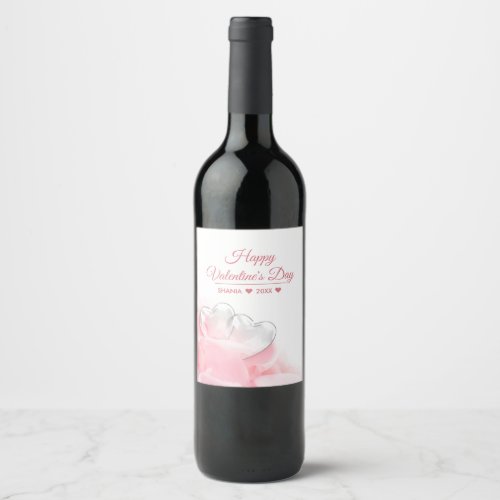Happy Valentines Day Romantic Glass Hearts Wine Label