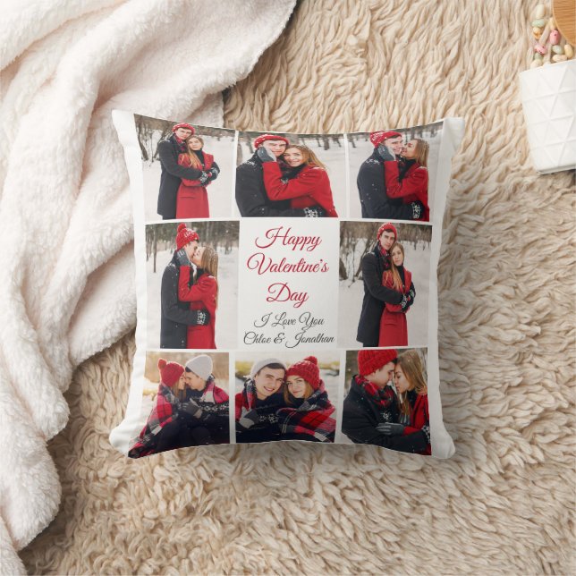 Happy Valentine's Day Romantic Love Photo Collage Throw Pillow (Blanket)