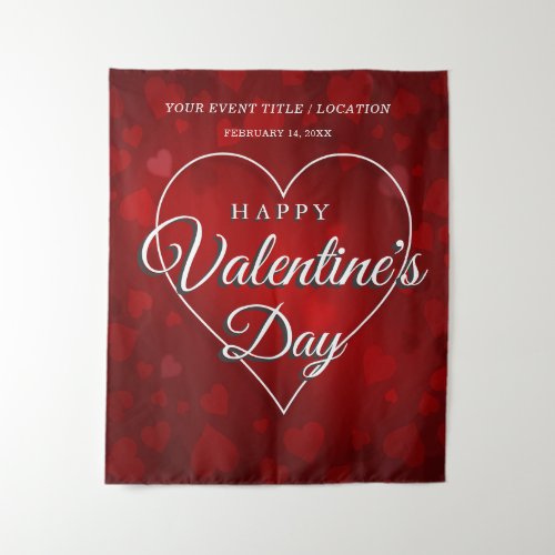 HAPPY VALENTINES DAY ROMANTIC RED HEARTS BANNER TAPESTRY