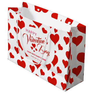 HAPPY VALENTINE'S DAY ROMANTIC RED HEARTS CUSTOM LARGE GIFT BAG